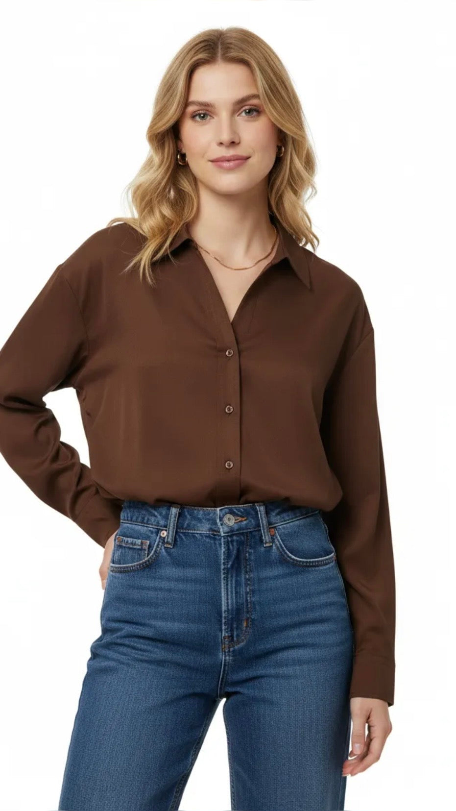 CHEMISE BASIQUE EN COTON MARRON POUR FEMME SWEEWE 77290