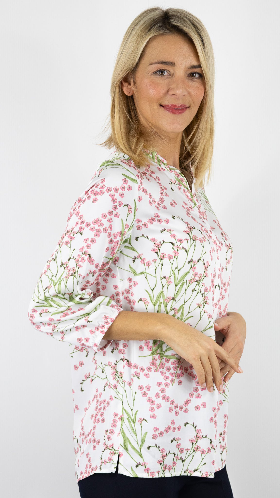 BLOUSE IMPRIMEE FLEURIE TONI 78-85/1454-9#COLOR_421/IMP ROSE VERT