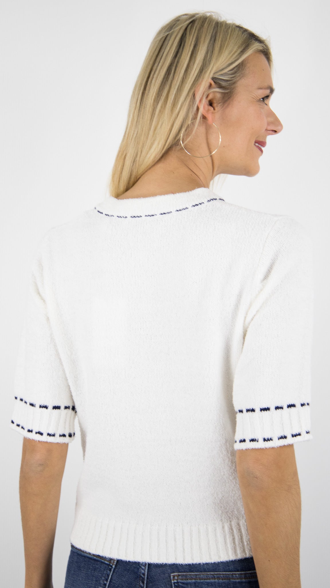 GILET BLANC AVEC COUTURES MARINES FEMME BIANCA RENE 78026