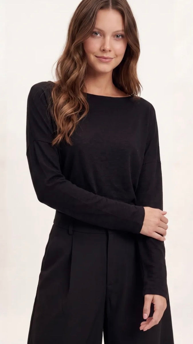 TEE-SHIRT COL BATEAU EN COTON POUR FEMME SWEEWE 81014#COLOR_BLACK