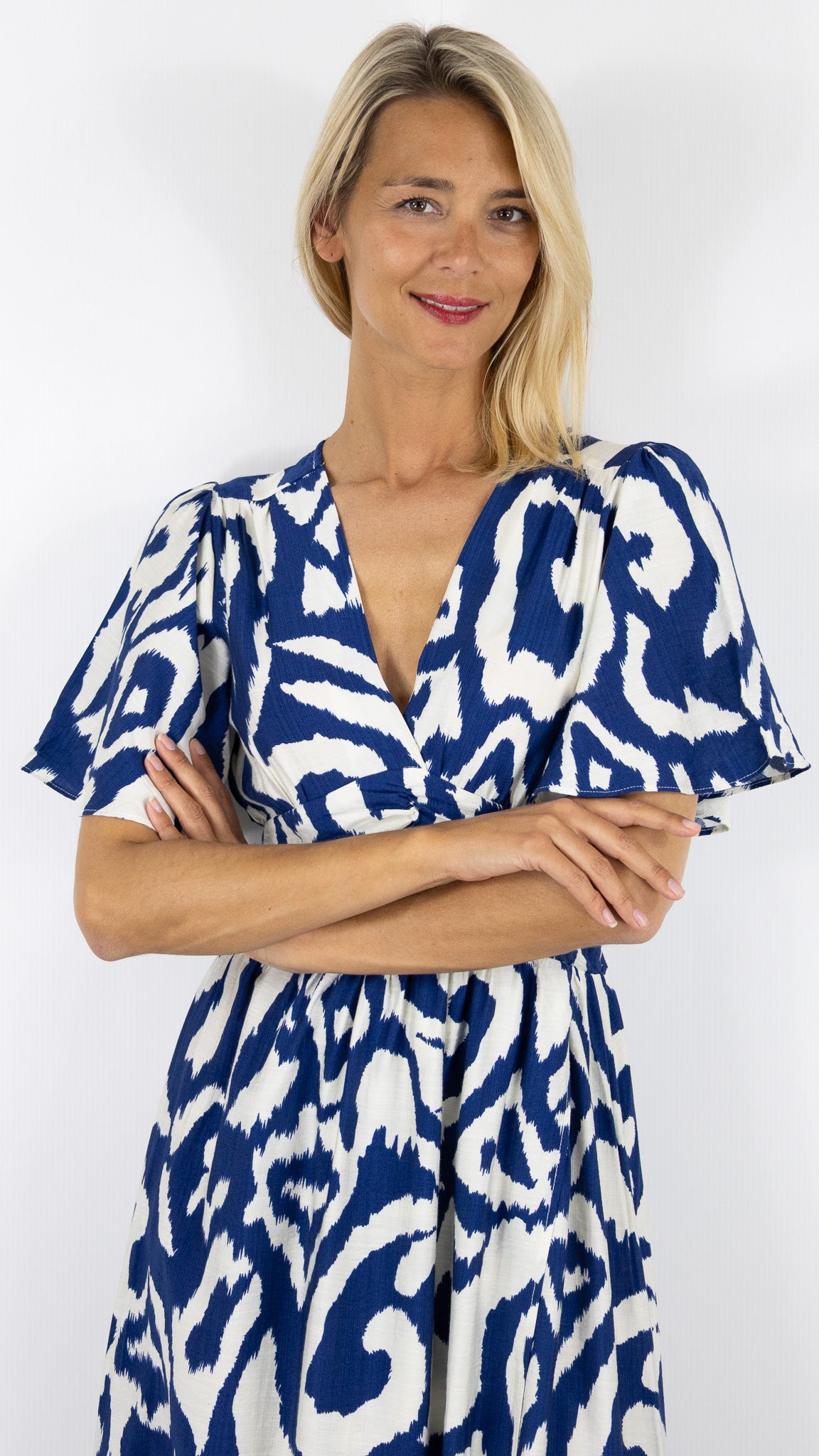 ROBE LONGUEU IMPRIME MANCHES PAPILLON ECRU INDIGO BY ONE 831