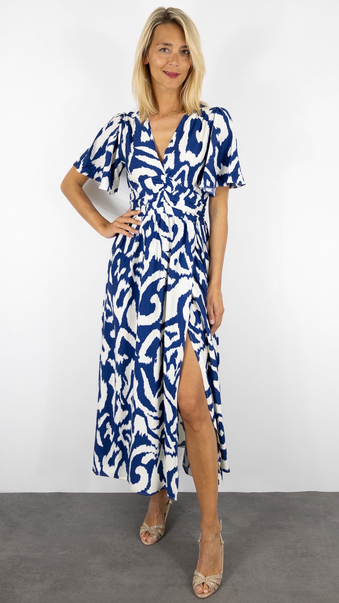 ROBE LONGUEU IMPRIME MANCHES PAPILLON ECRU INDIGO BY ONE 831