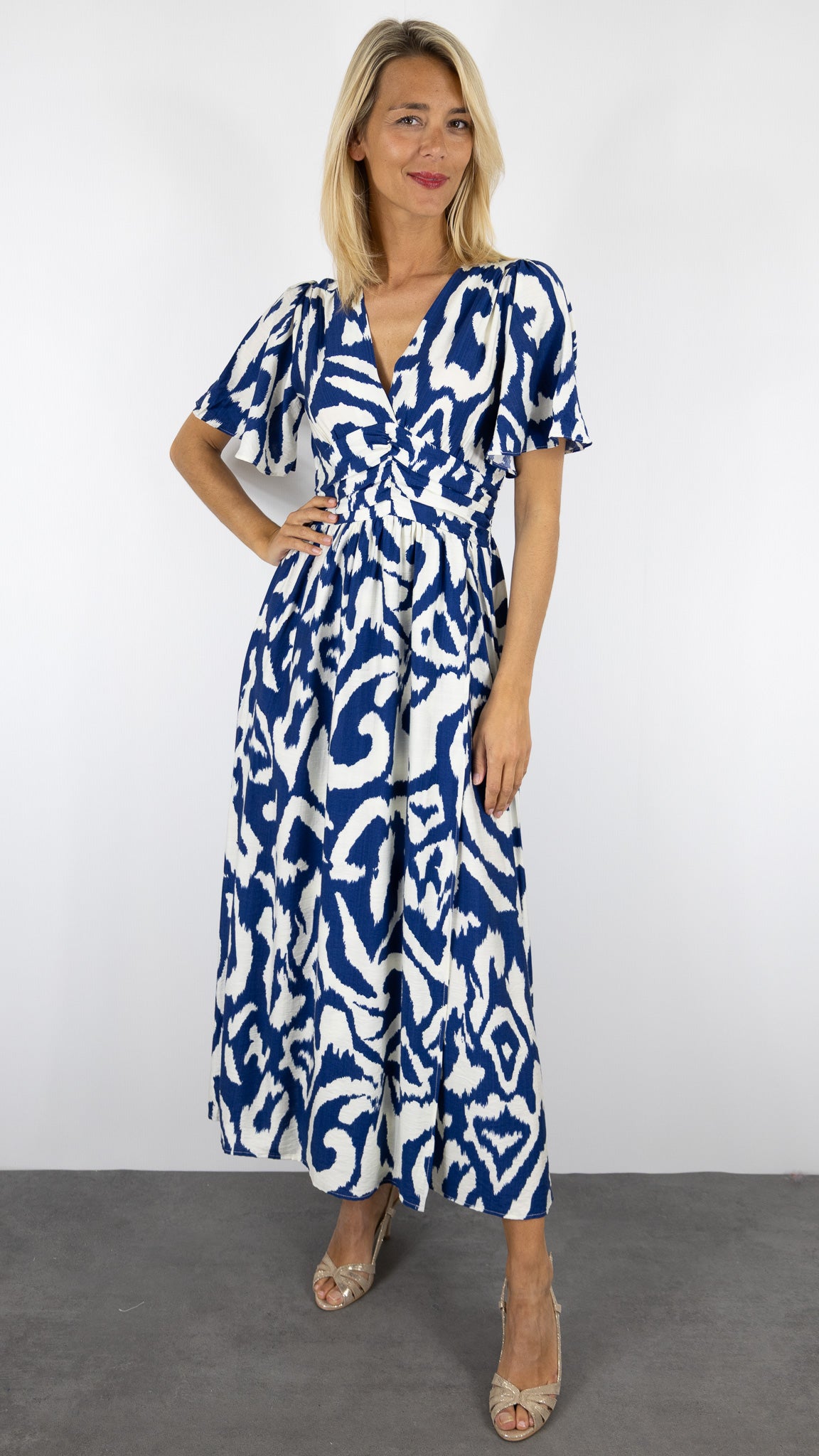 ROBE LONGUEU IMPRIME MANCHES PAPILLON ECRU INDIGO BY ONE 831