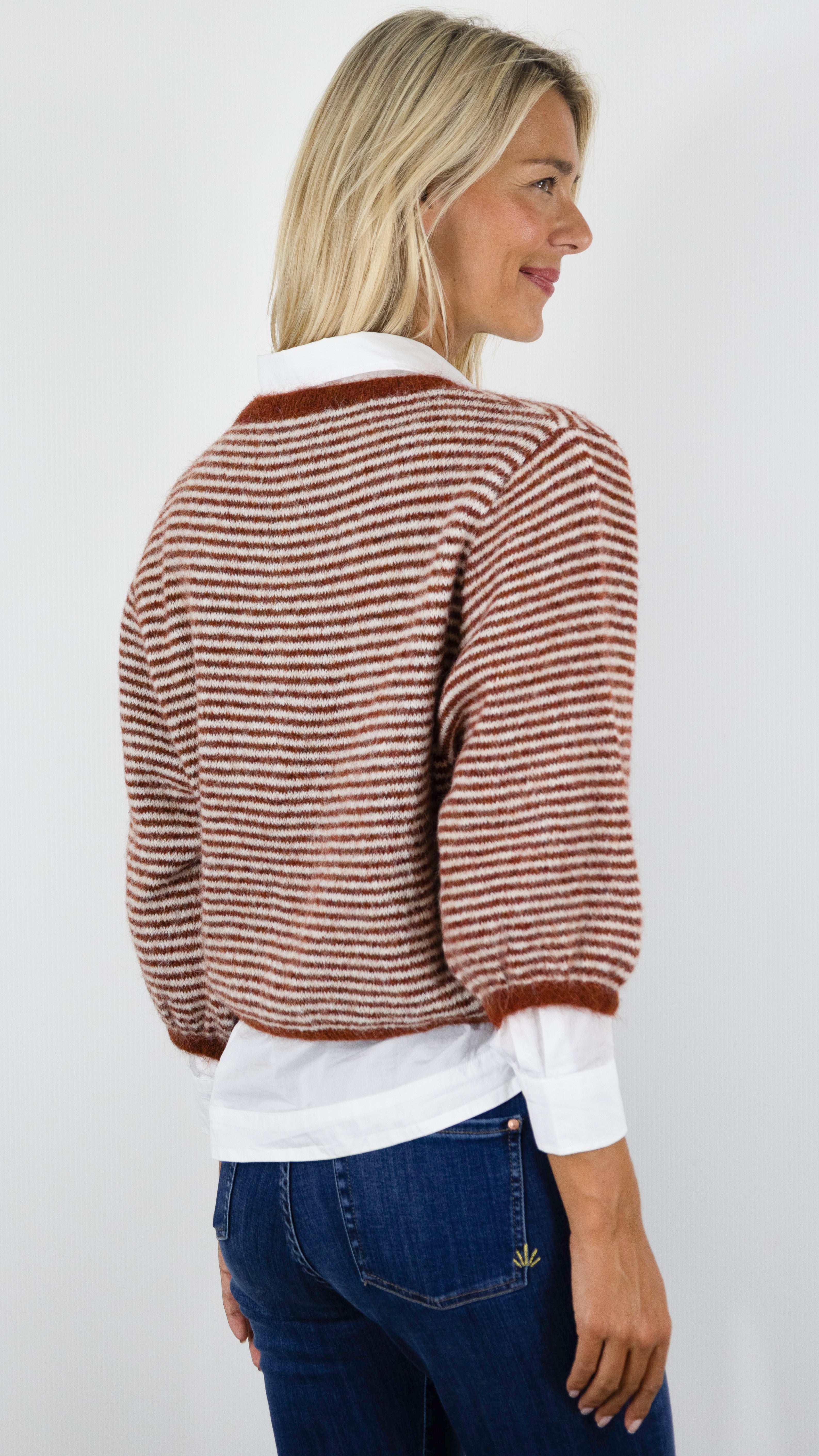 GILET COURT MANCHES 3/4 RAYE POUR FEMME LUKAP 8572#COLOR_TERRACOTTA
