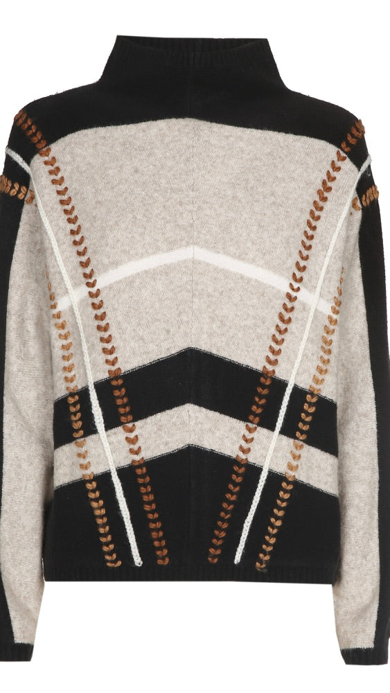 PULL IMPRIME CAROLINE BISS 4294 BEIGE MARRON NOIR