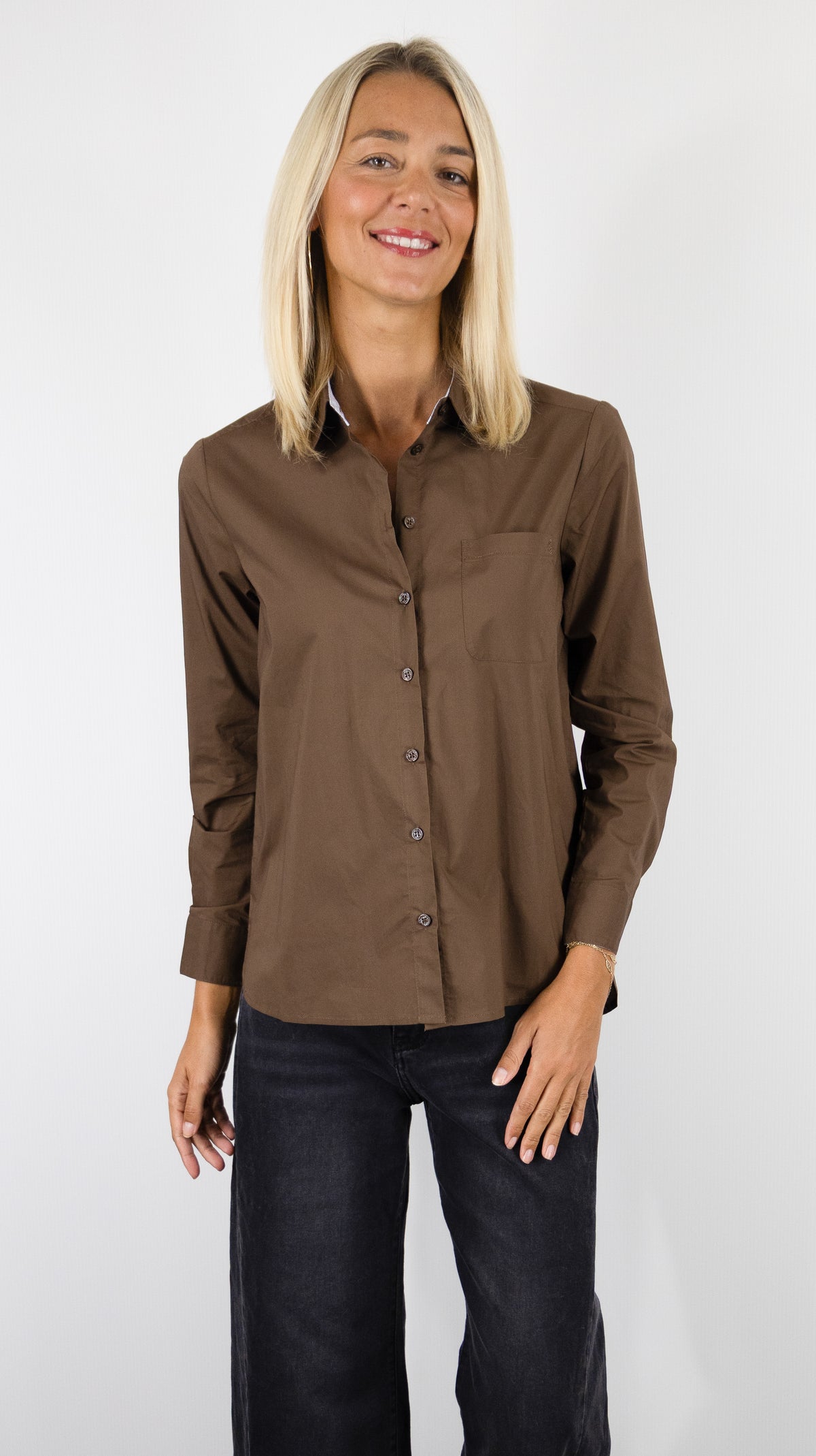CHEMISE DROITE EN COTON MARRON POUR FEMME LA PETITE ETOILE CARLI