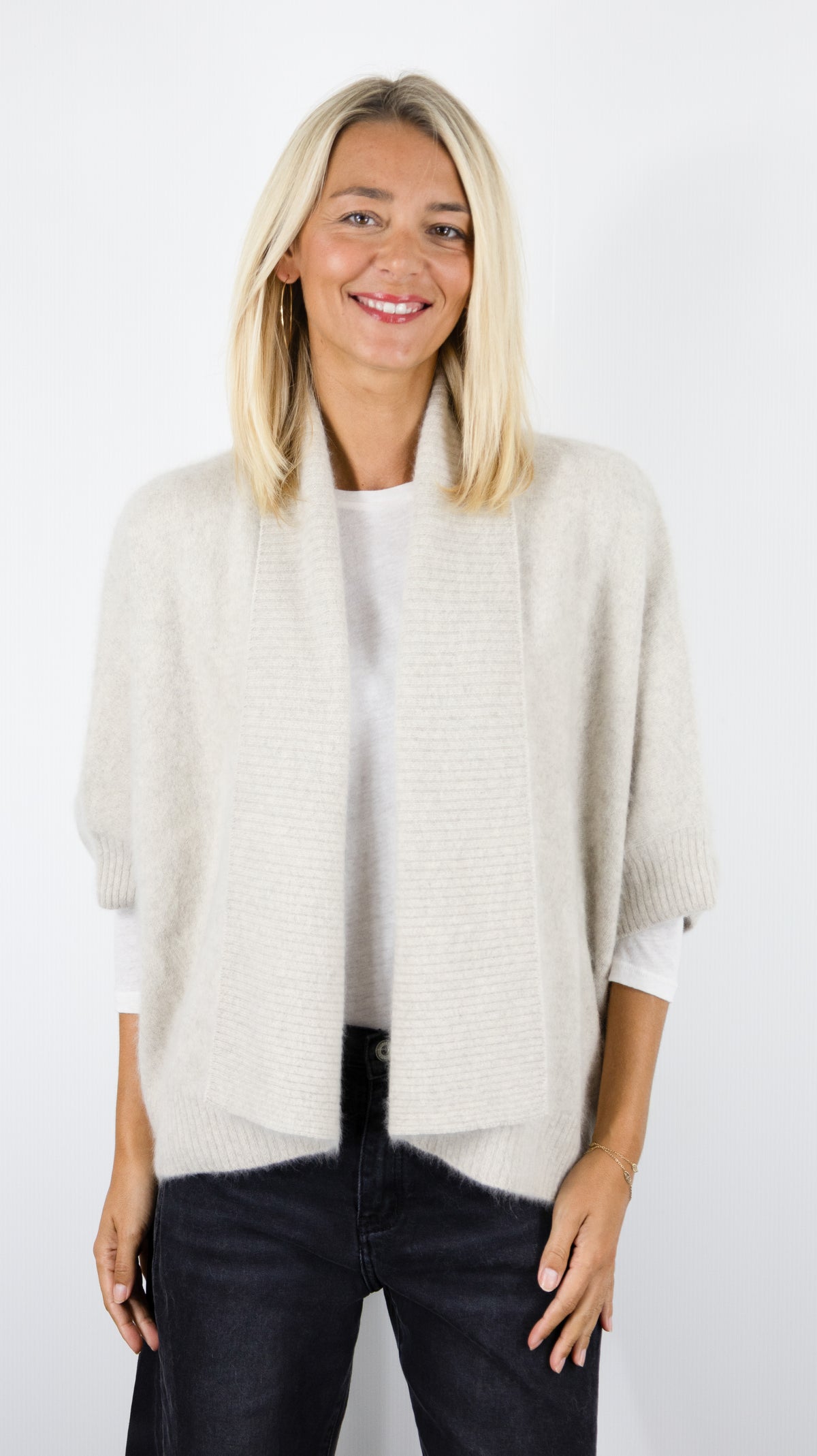 GILET COL CHALE MANCHES COURTES POUR FEMME CAILLOUX BEIGE ESTHEME WES26A32R