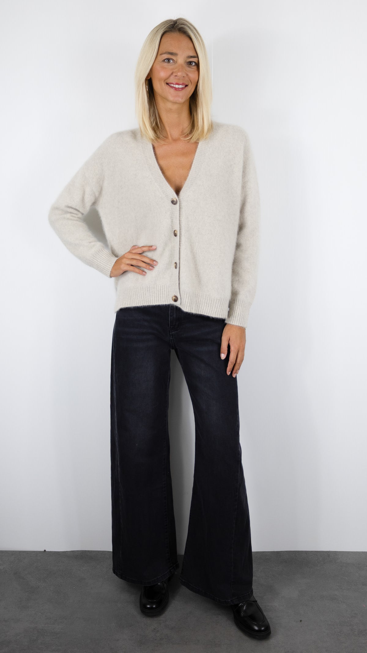 GILET V AMPLE EN RACOON POUR FEMME ESTHEME WES26A74R#COLOR_1196/CAILLOUX GREIGE