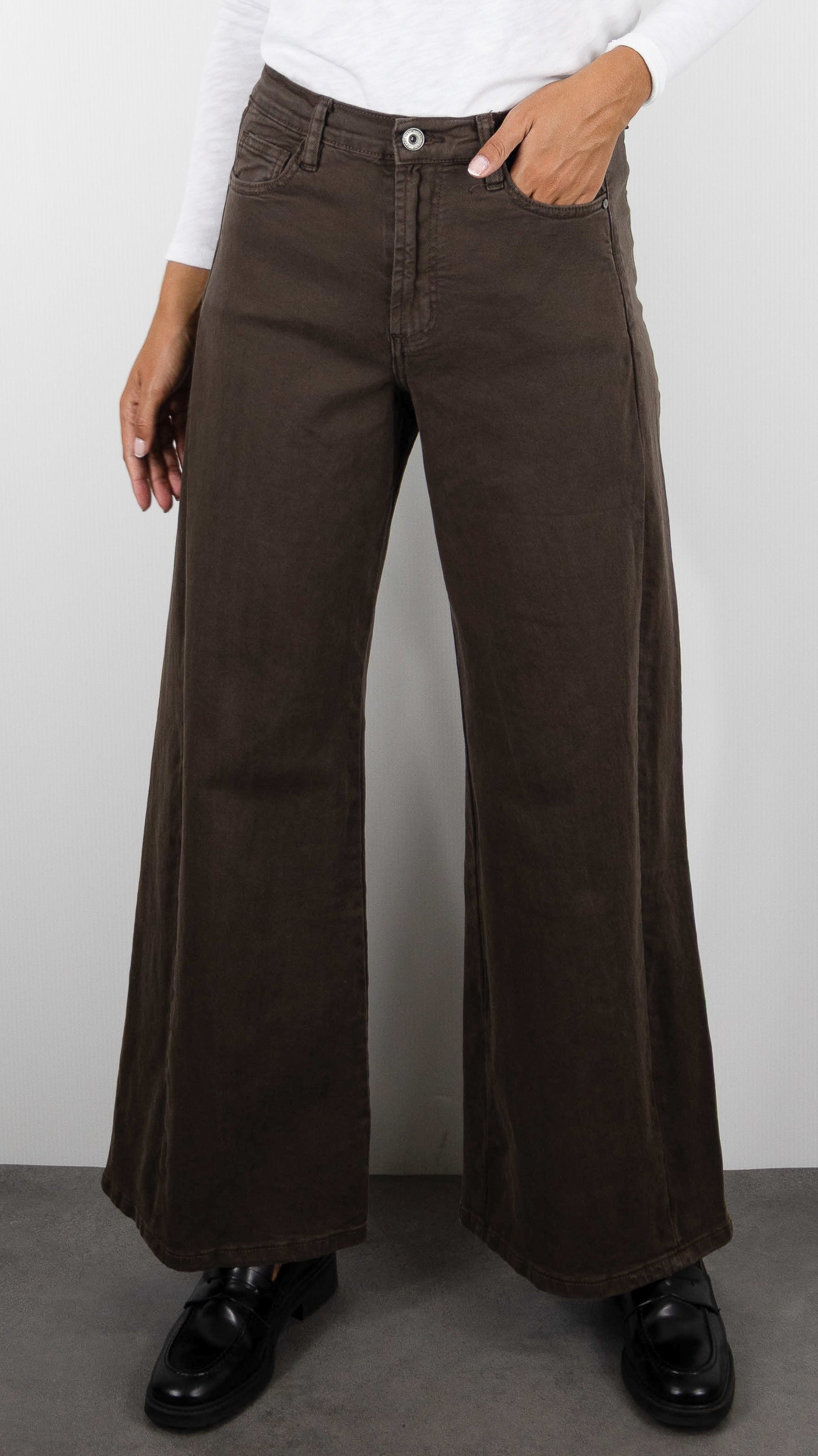 JEANS LARGE EN COTON DOUBLE COUTURES POUR FEMME STUDIO PARISIEN 9240#COLOR_80/MARRON