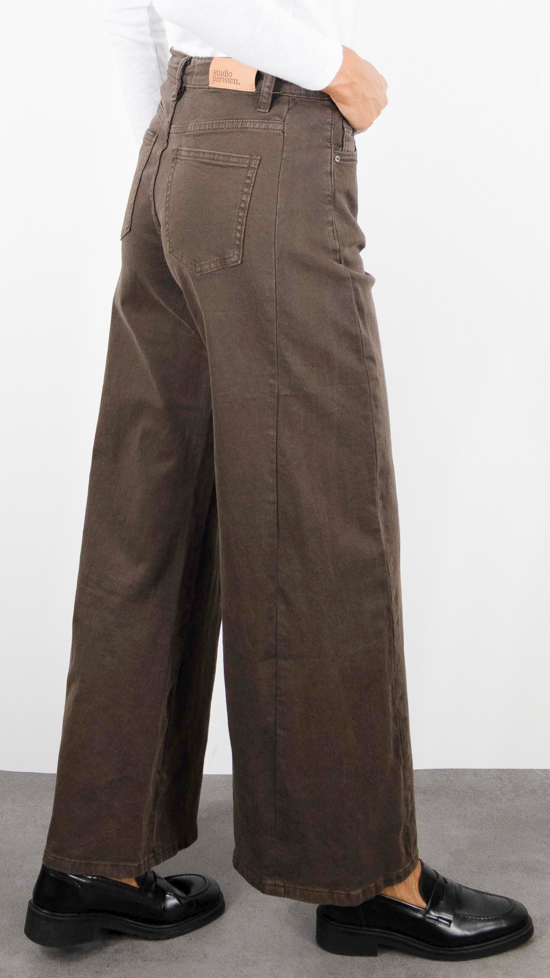 JEANS LARGE EN COTON DOUBLE COUTURES POUR FEMME STUDIO PARISIEN 9240#COLOR_80/MARRON