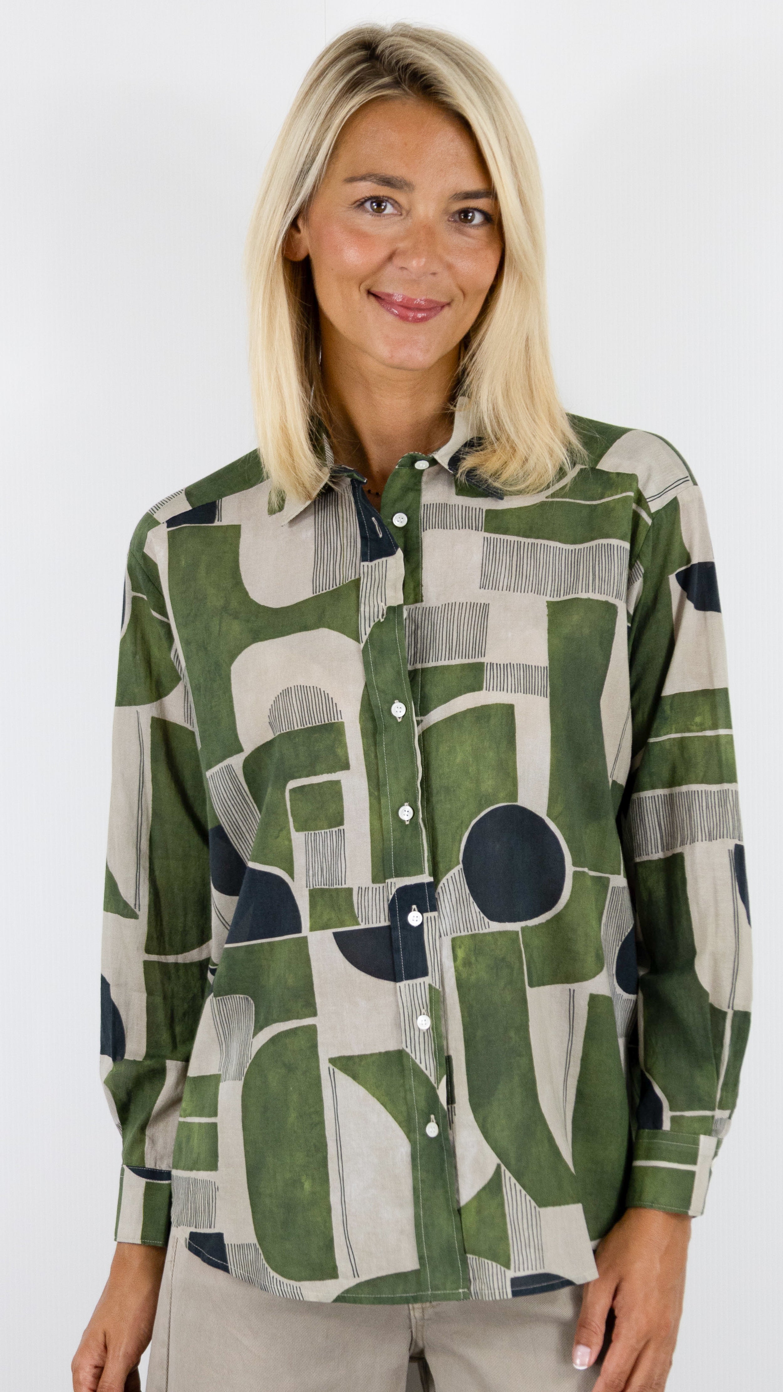 CHEMISE IMPRIMEE EN VOILE DE COTON POUR FEMME HARTFORD BGCH625 CINEMA#COLOR_03/DARK KAKI