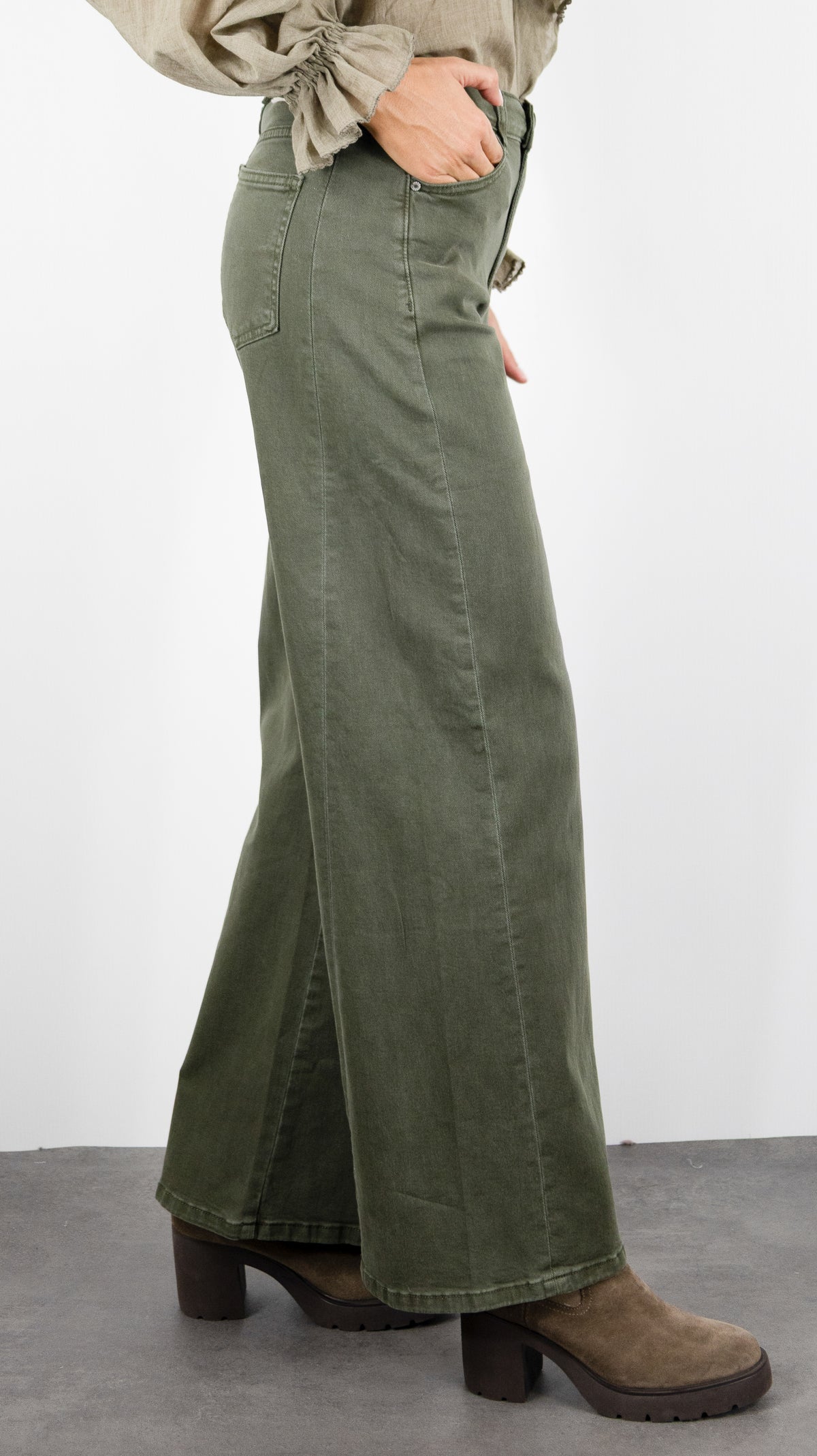 JEANS LARGE EN COTON DOUBLE COUTURES POUR FEMME STUDIO PARISIEN 9240#COLOR_27/KAKI