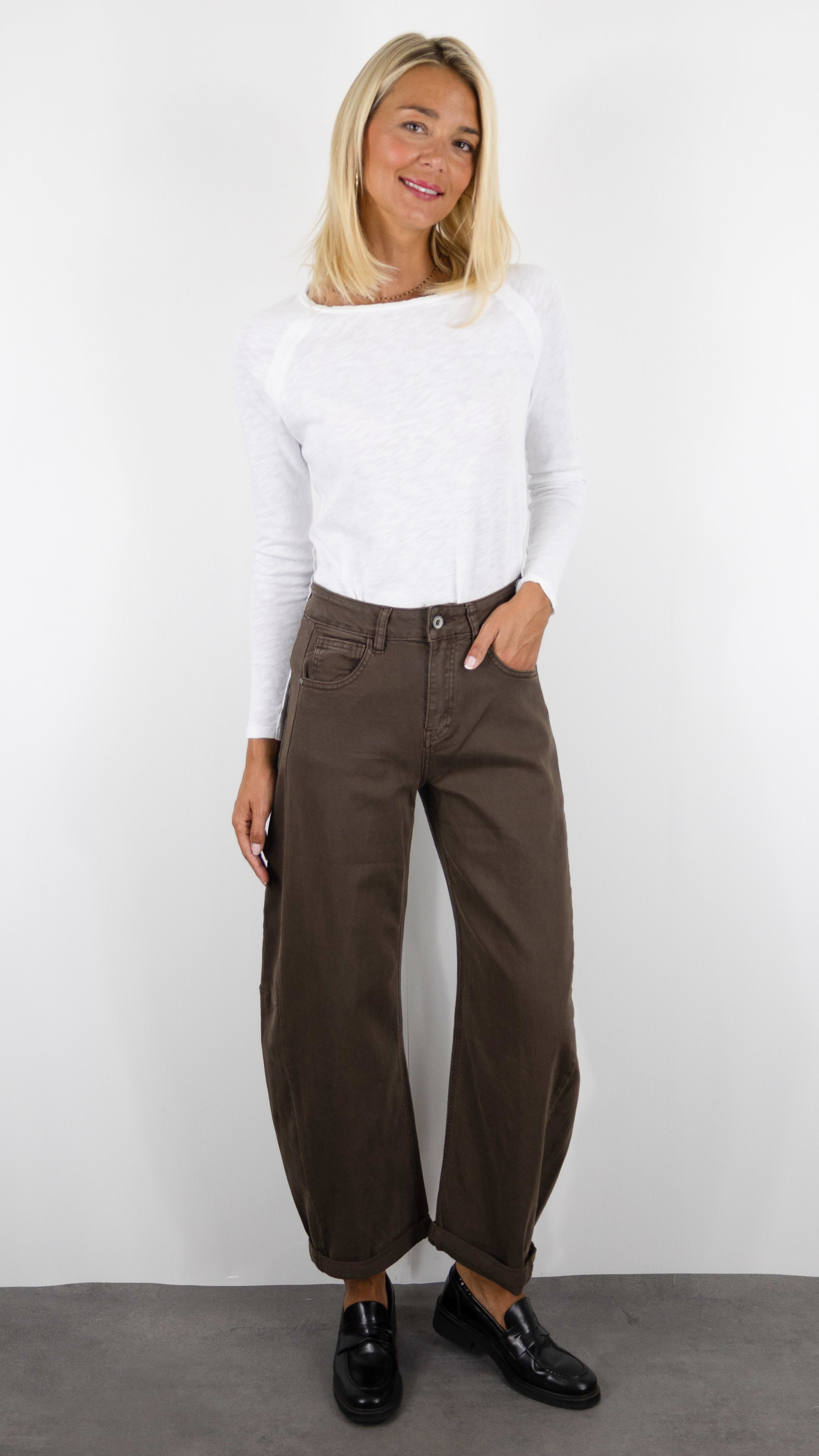 JEANS BARREL EN COTON MARRON POUR FEMME STUDIO PARISIEN 9285