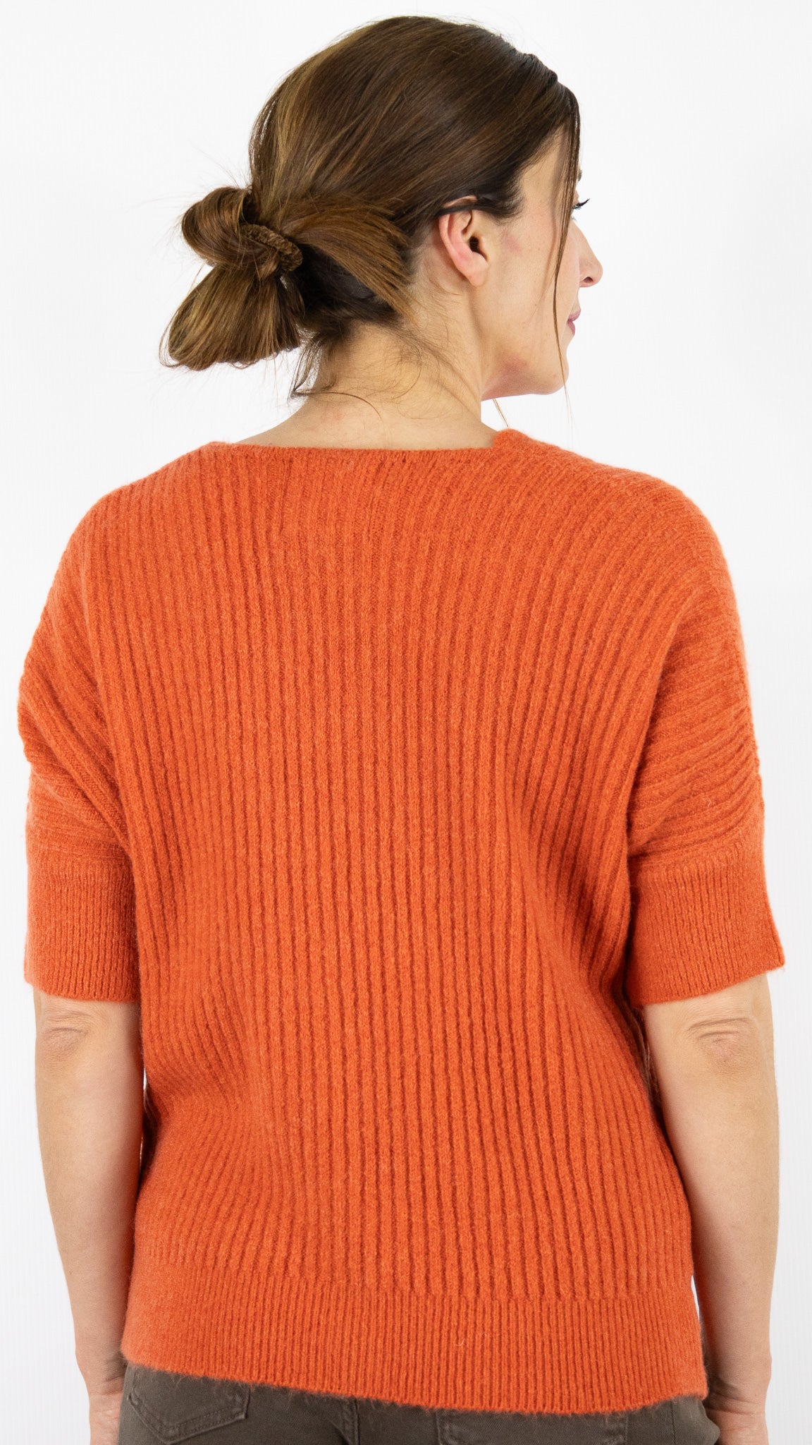 PULL COL V MANCHES COURTES COTELE FEMME STUDIO PARISIEN 9365#COLOR_ROUILLE