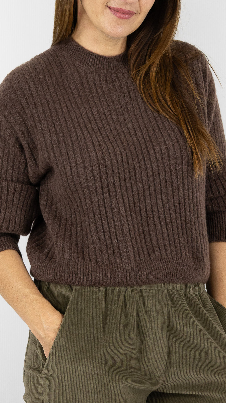 PULL COL V MANCHES COURTES COTELE FEMME STUDIO PARISIEN 9365#COLOR_CHOCO