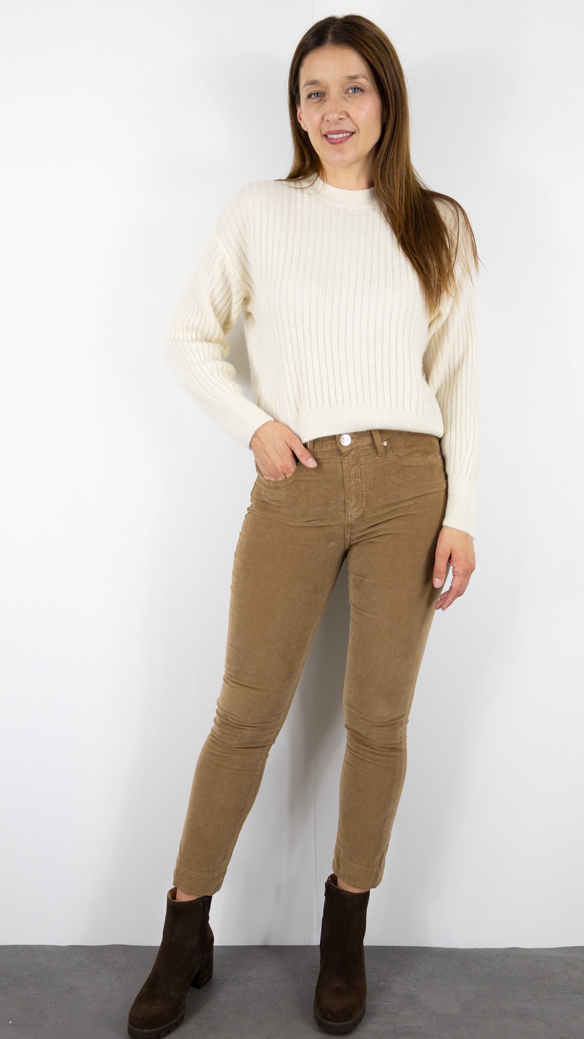 PULL COTELE COL ROND STUDIO PARISIEN 9407#COLOR_ECRU