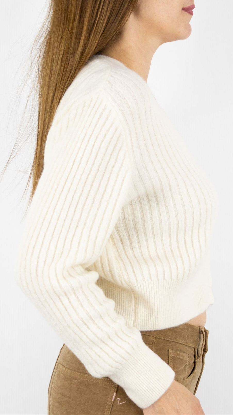 GILET COURT COTELE COL V STUDIO PARISIEN 9501#COLOR_ECRU