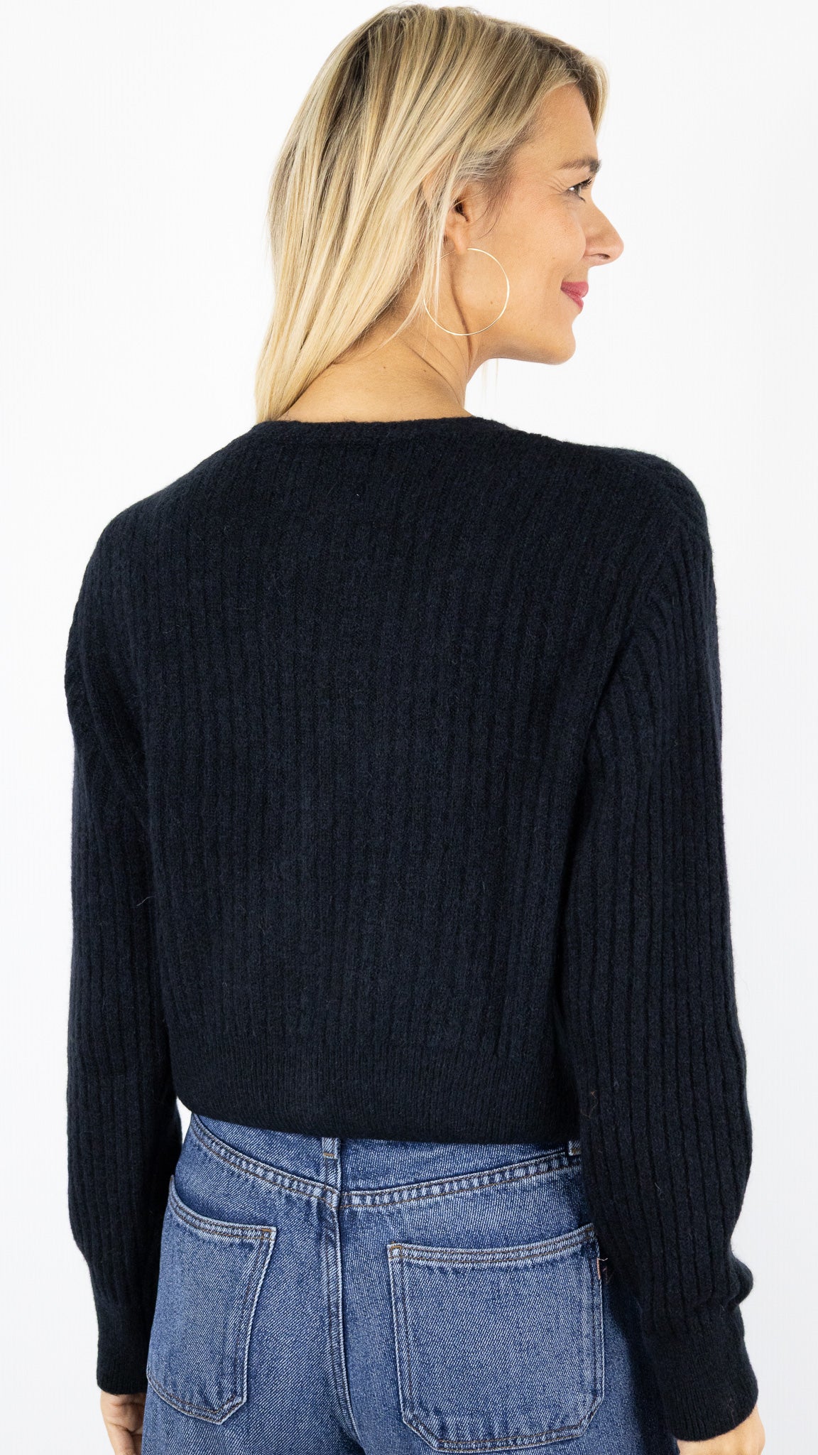 GILET COURT COTELE COL V STUDIO PARISIEN 9501#COLOR_NOIR