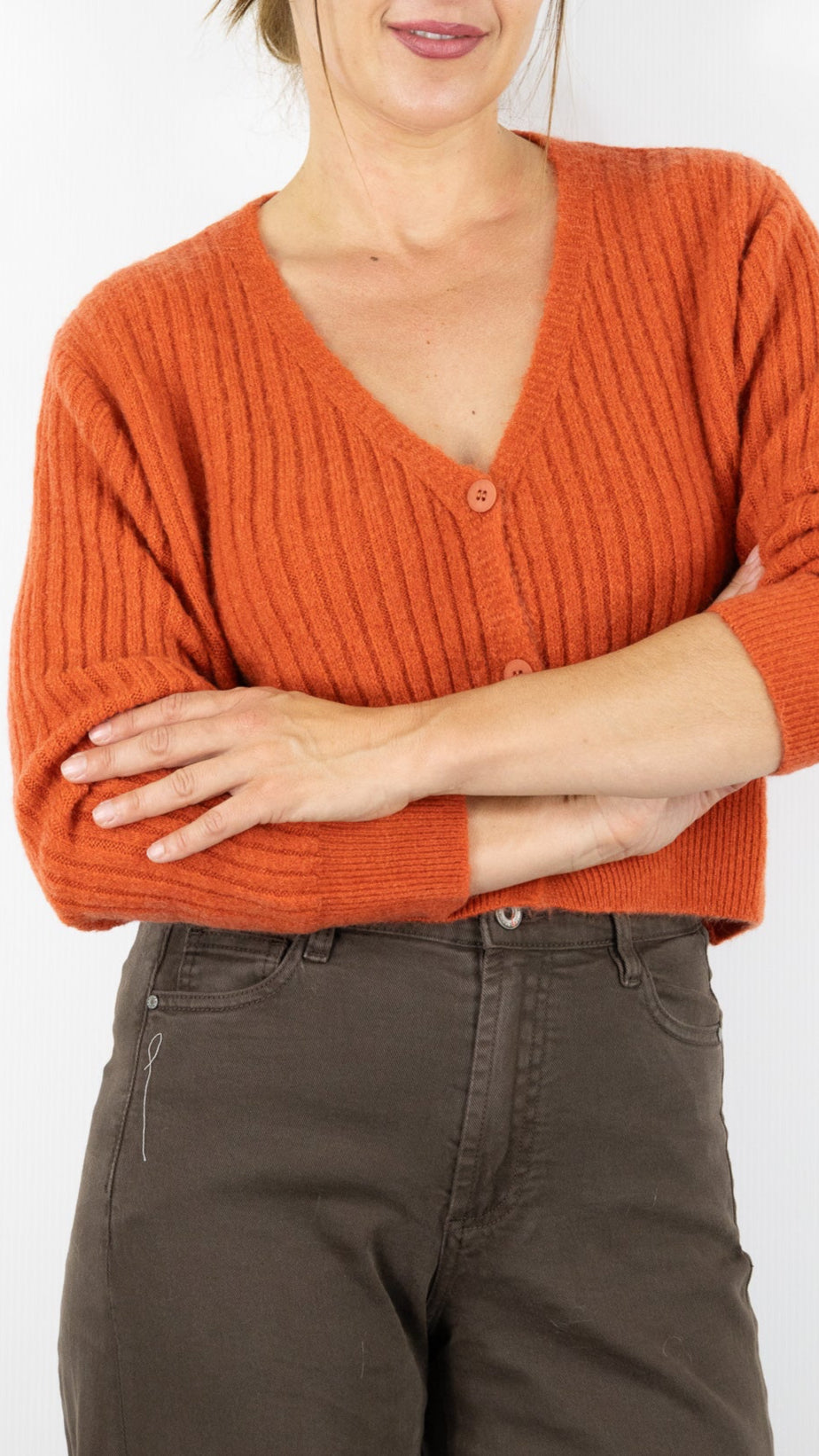 GILET COURT COTELE COL V STUDIO PARISIEN 9501#COLOR_ROUILLE