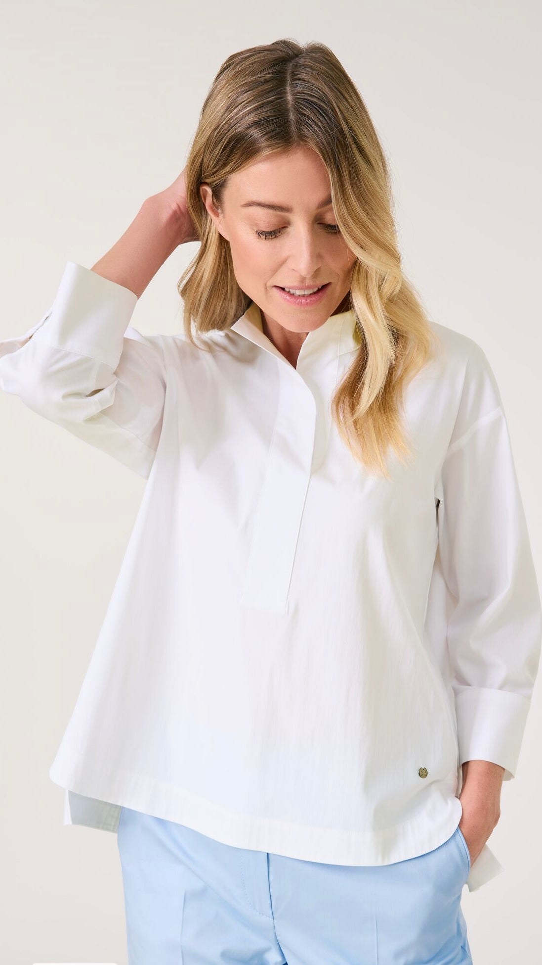 BLOUSE AMPLE EN COTON GERRY WEBER 965069/31447#COLOR_99600/BLANC