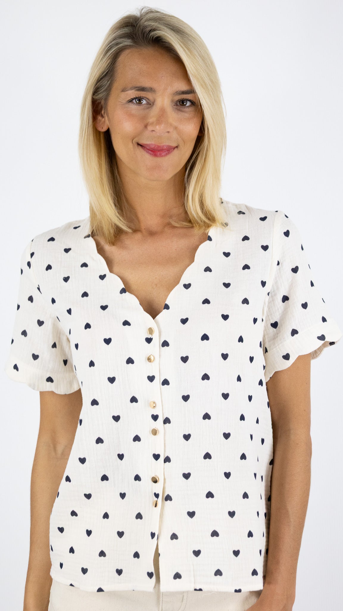 CHEMISE MANCHES COURTES EN GAZE DE COTON IMPRIME COEUR BY ONE 980
