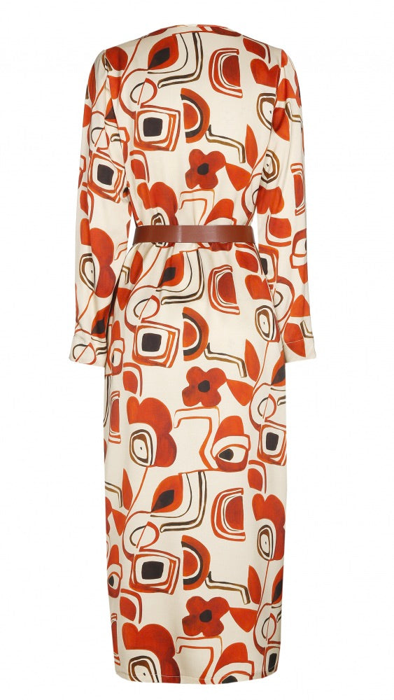 ROBE MIDI IMPRIMEE 4121 CAROLINE BISS BEIGE ORANGE