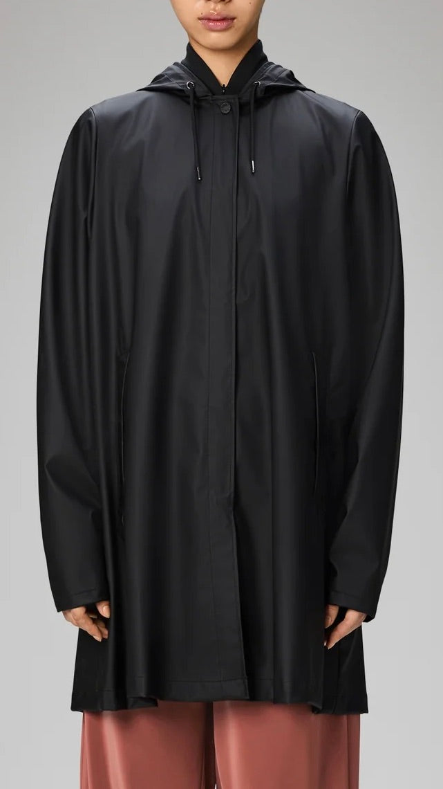 PARKA EVASEE A CAPUCHE RAINS A LINE W JACKET 18050#COLOR_01/NOIR MAT