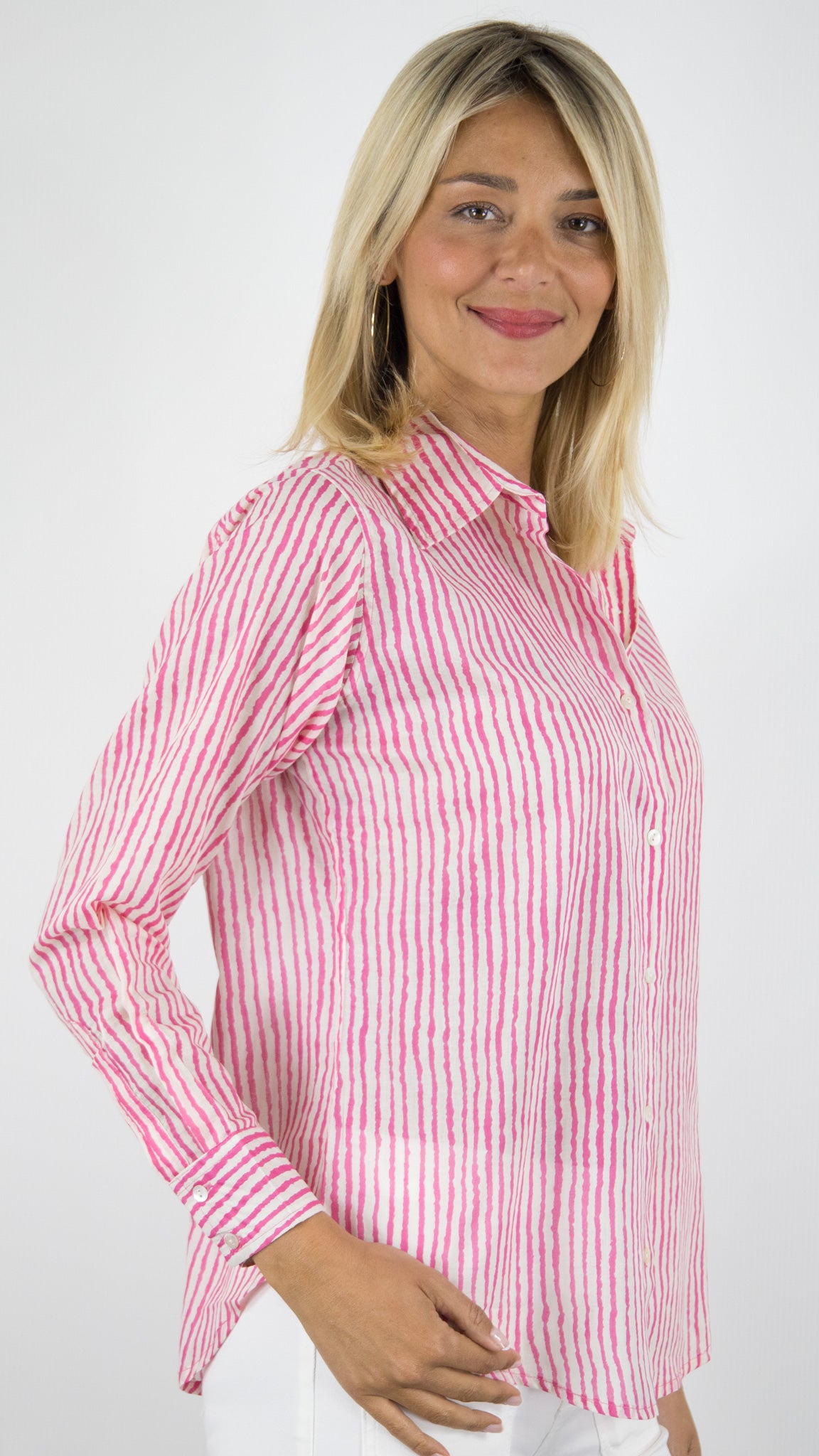 CHEMISE RAYEE EN COTON POUR FEMME LUK AP A1002#COLOR_0400/ROSE CLAIR