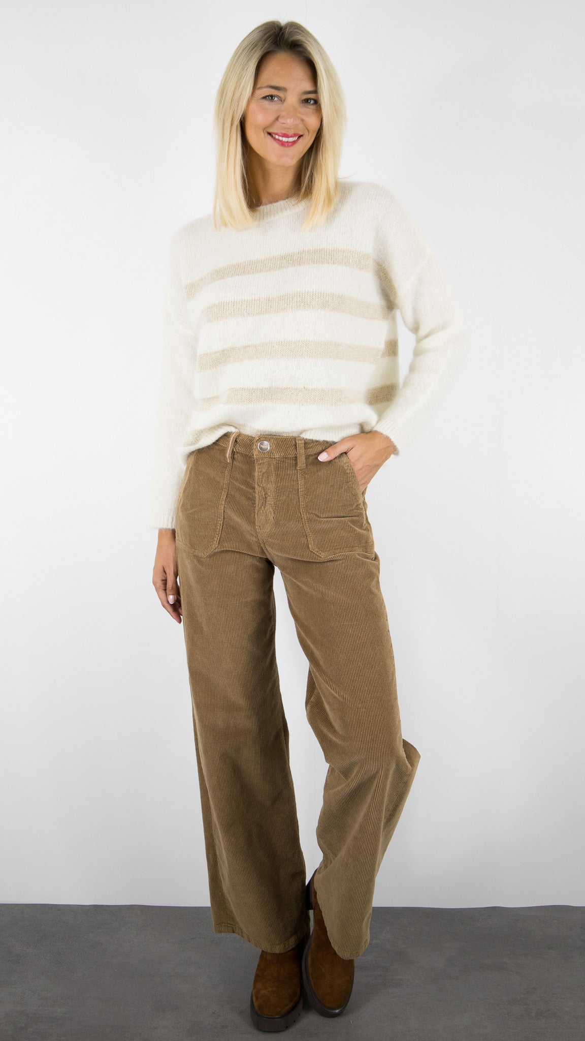 PULL RAYE EN KID MOHAIR POUR FEMME DES PETITS HAUTS ALEO#COLOR_CREME/DORE