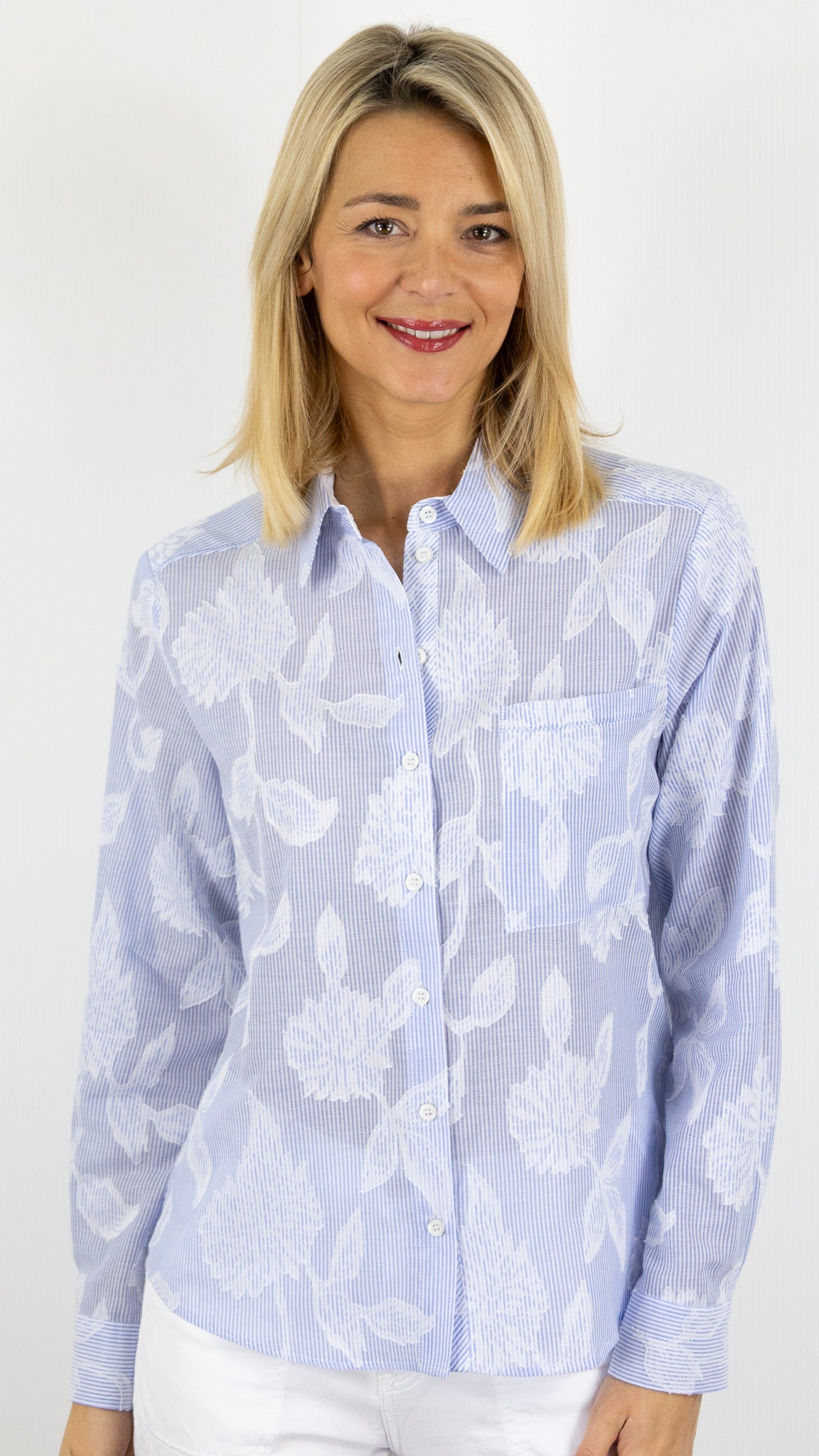 CHEMISIER RAYE ET FLEURIE ALINA 75008 CIEL FEMME BIANCA ALINA 75008