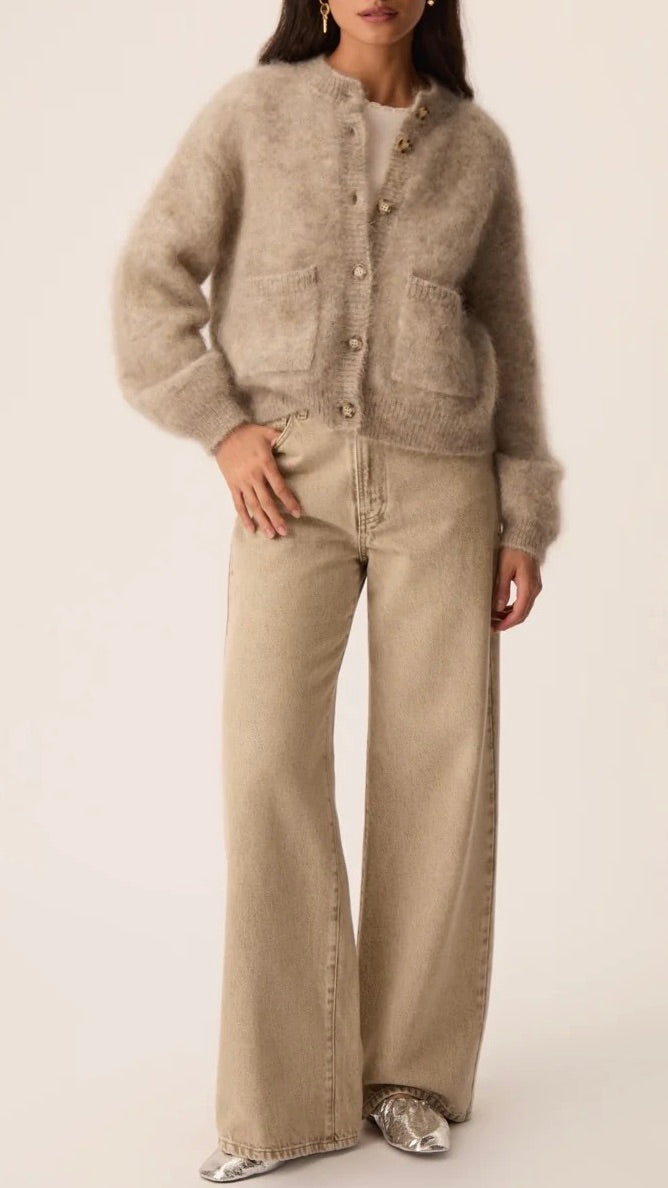CARDIGAN EN KID MOHAIR POUR FEMME DES PETITS HAUTS ALIOCHA GALET TAUPE