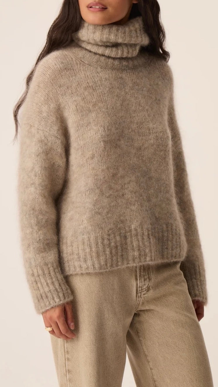 PULL AMPLE MOELLEUX COL BOULE POUR FEMME DES PETITS HAUTS ALIRA#COLOR_GALET TAUPE