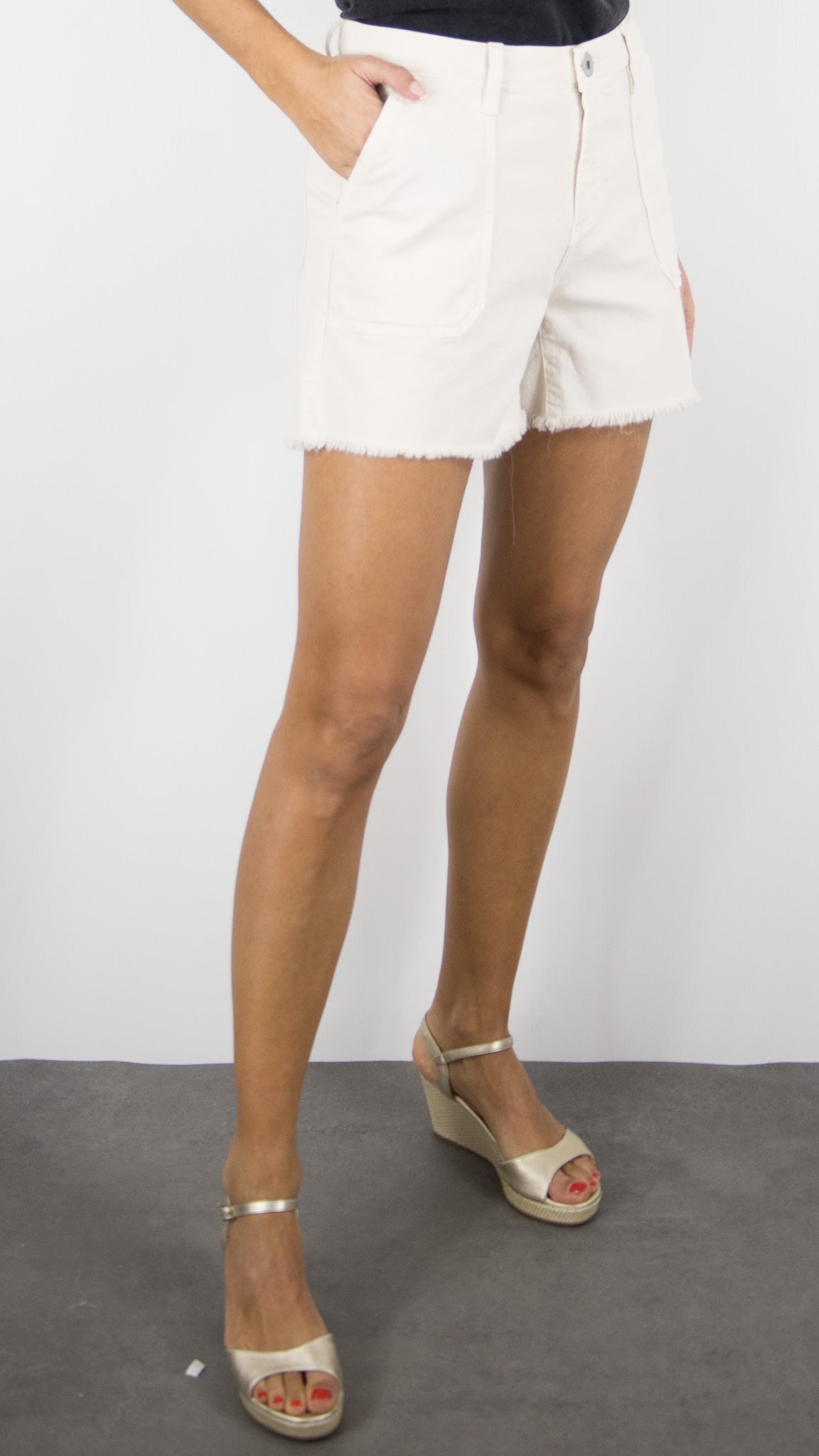SHORT FRANGE EN COTON BEIGE CLAIR DENIM STUDIO ALMA DRILL STRECH