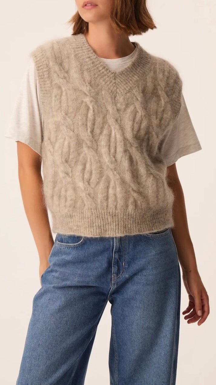 PULL SANS MANCHES TORSADE POUR FEMME DES PETITS HAUTS ALMELIE GALET TAUPE