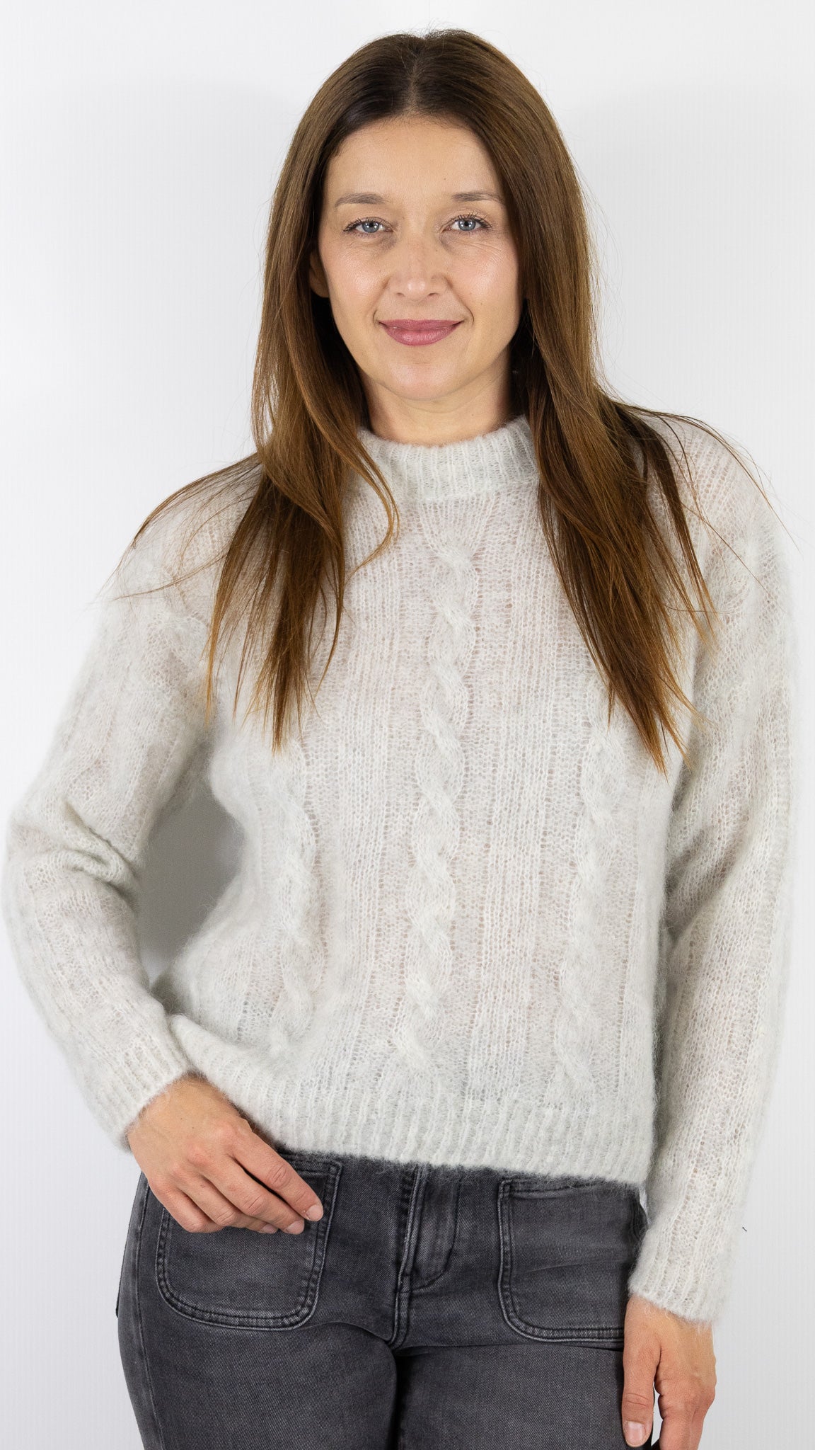 PULL TORSADE EN KID MOHAIR GRIS CLAIR CHINE DES PETITS HAUTS ALONZO