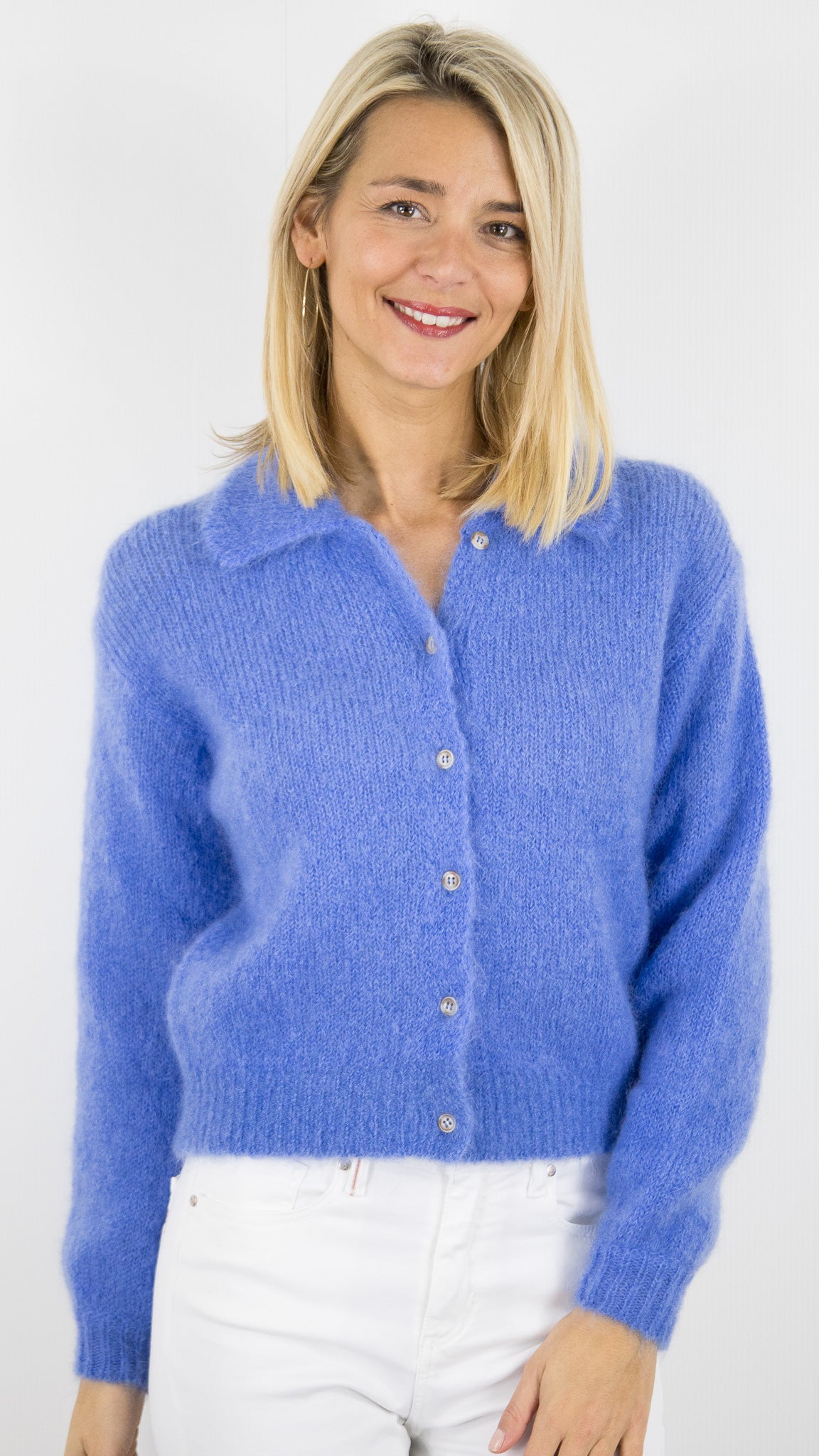 CARDIGAN EN KID MOHAIR POUR FEMME DES PETITS HAUTS ALPOLO#COLOR_CIEL/OUTREMER