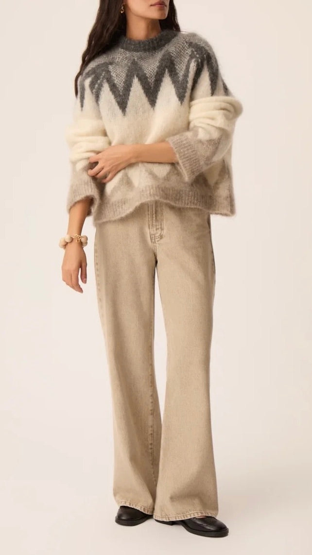 PULL JACQUARD EN KID MOHAIR POUR FEMME DES PETITS HAUTS ALTHEA GALET TAUPE
