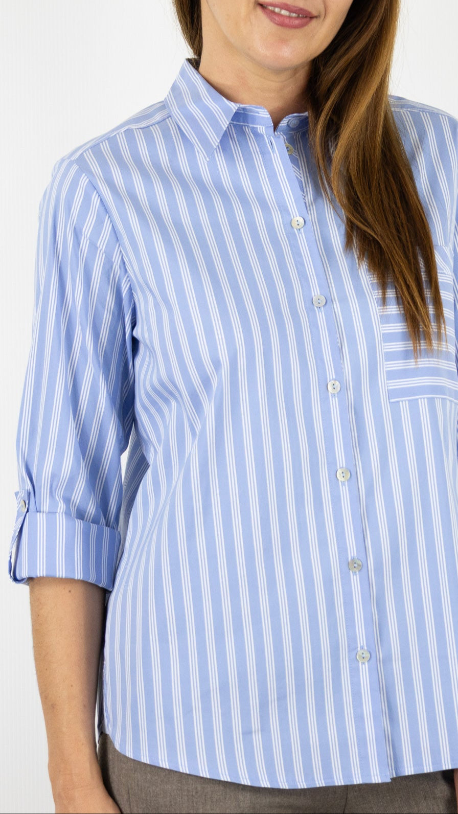 CHEMISE RAYEE EN COTON FEMME BIANCA ANINA#COLOR_439/CIEL