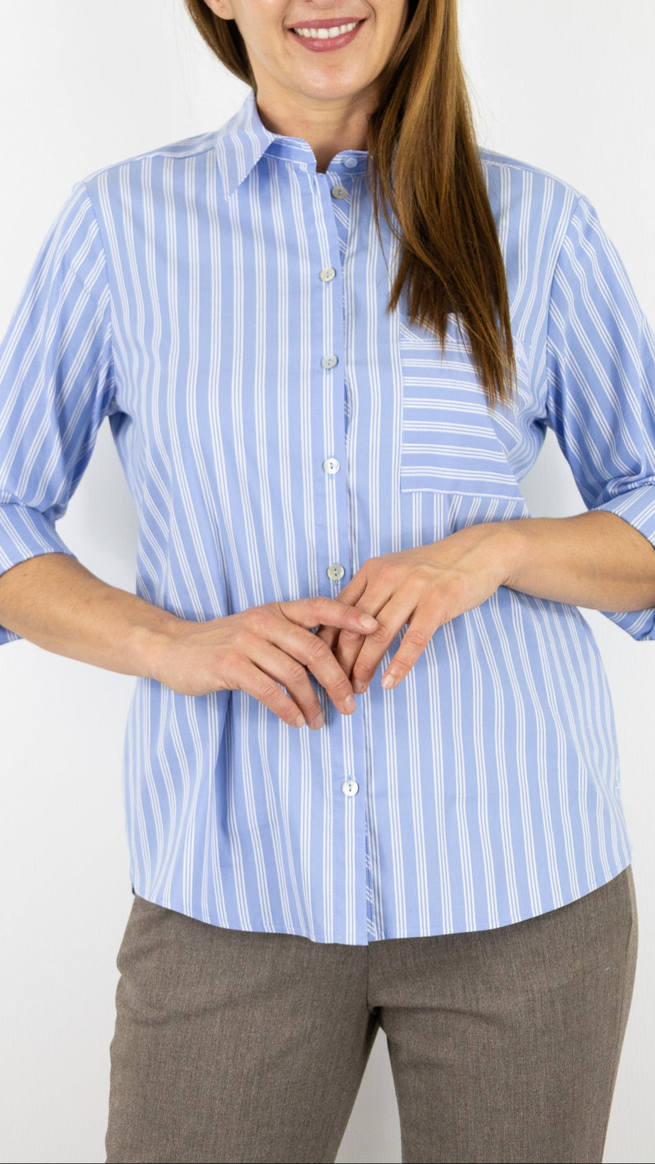 CHEMISE RAYEE EN COTON FEMME BIANCA ANINA#COLOR_439/CIEL