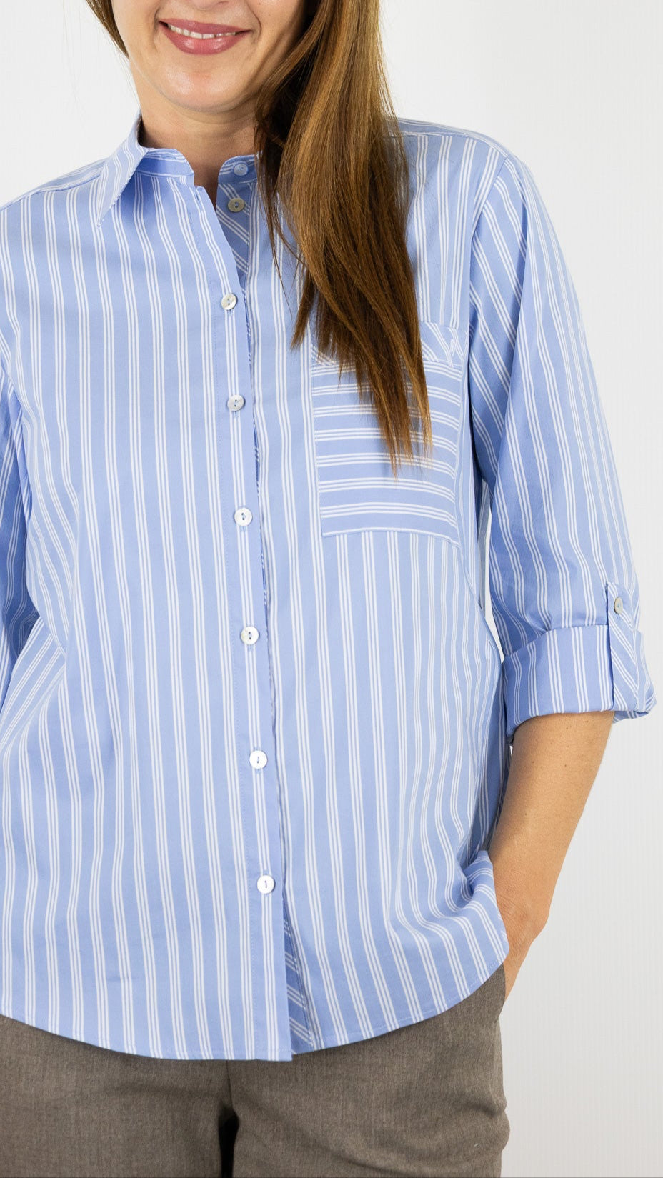 CHEMISE RAYEE EN COTON FEMME BIANCA ANINA#COLOR_439/CIEL