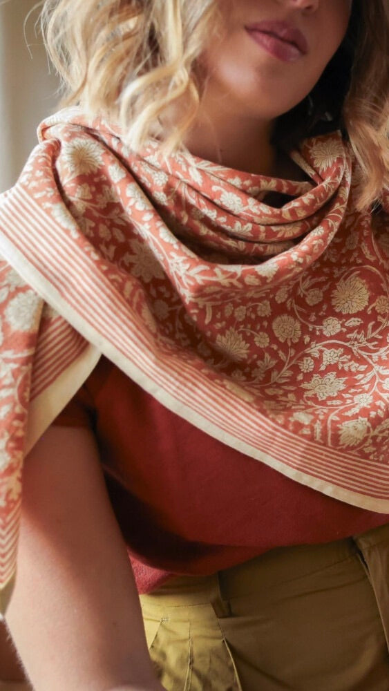ECHARPE IMPRIME ANJALI BELLEMME KAKI#color_ORANGE BRULEE