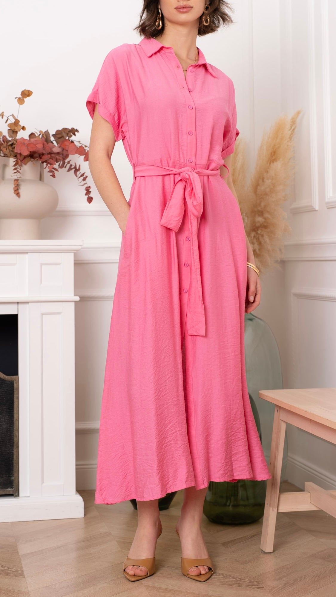 ROBE CHEMISE LONGUE FLUIDE KILKY AP2950#COLOR_ROSE