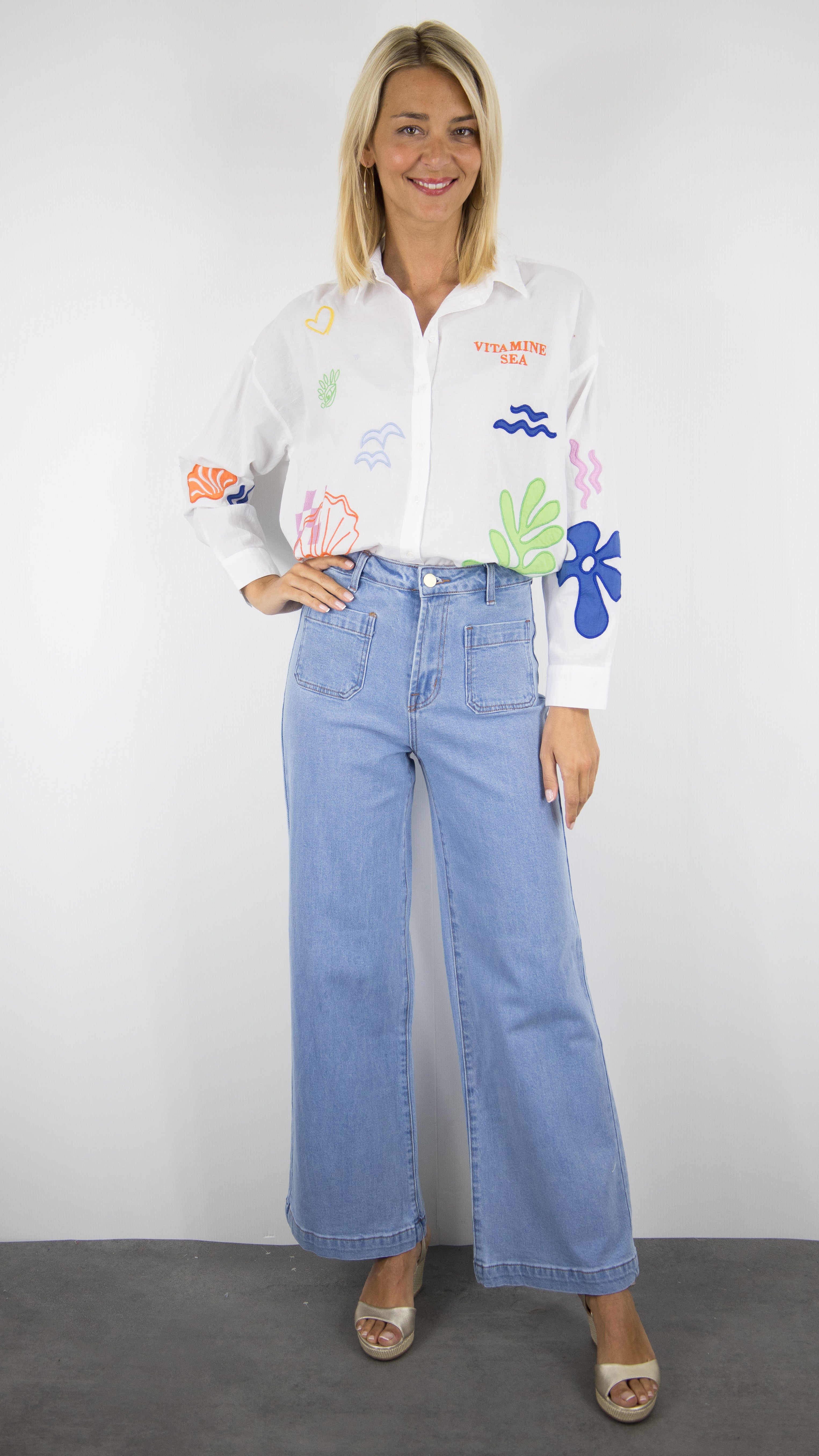 JEANS LARGE TAILLE HAUTE POUR FEMME LA PETITE ETOILE ATLANTY 85 COULEUR JEANS CLAIR 88 STONE