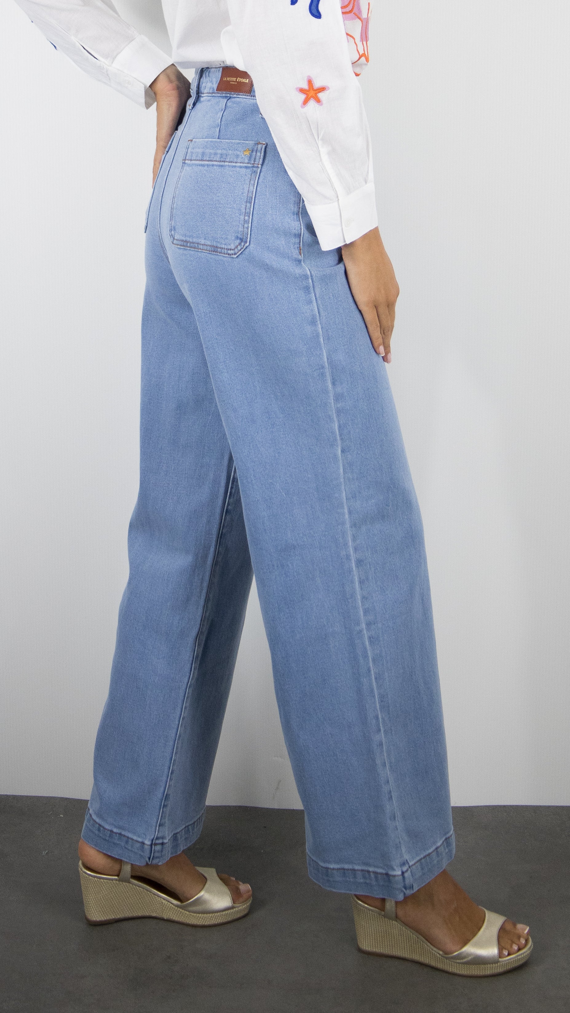 JEANS LARGE TAILLE HAUTE POUR FEMME LA PETITE ETOILE ATLANTY 85 COULEUR JEANS CLAIR 88 STONE