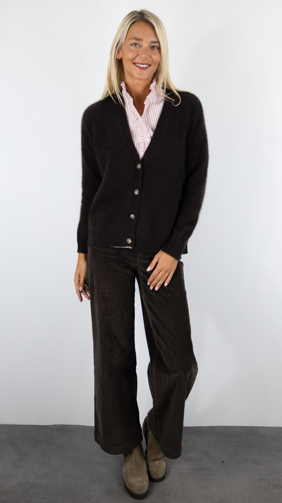 GILET V AMPLE EN RACOON POUR FEMME ESTHEME WES26A74R#COLOR_1854/AMERICANO CHOCO