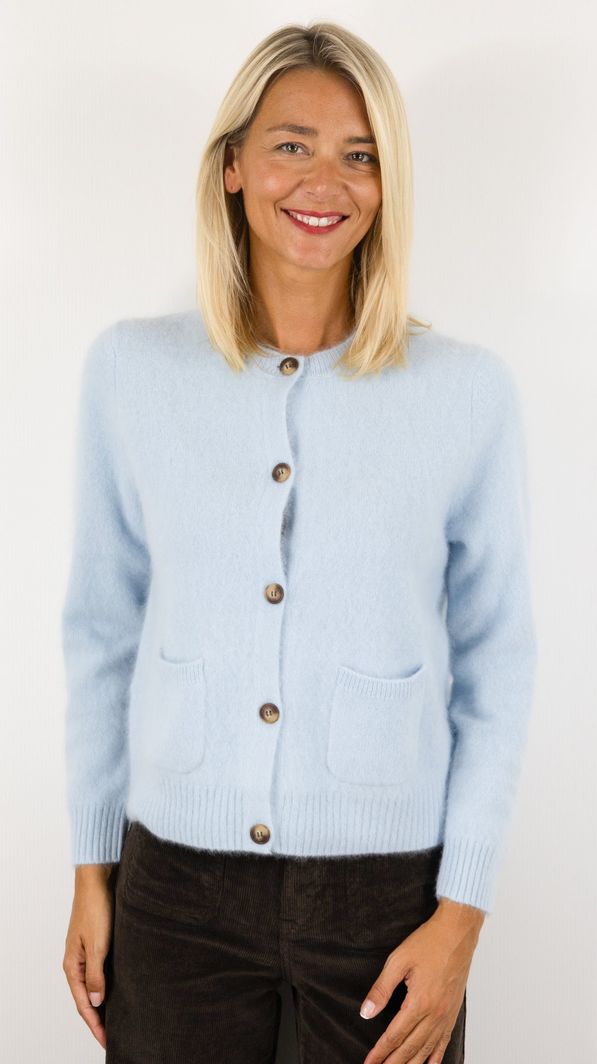 GILET CARDIGAN EN RACOON 2 POCHES POUR FEMME ESTHEME WES26A79R#COLOR_1247/CIEL