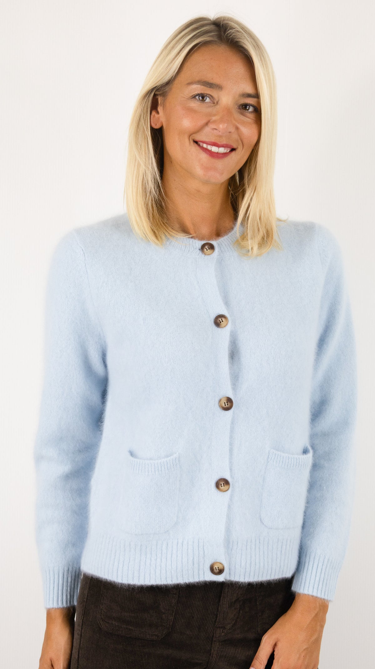 GILET CARDIGAN EN RACOON 2 POCHES POUR FEMME ESTHEME WES26A79R#COLOR_1247/CIEL