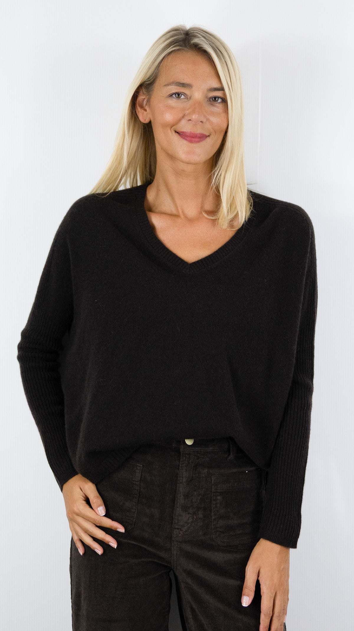 PULL COL V AMPLE EN CACHEMIRE ESTHEME HJQ269C#COLOR_55209/AMERICANO CHOCO