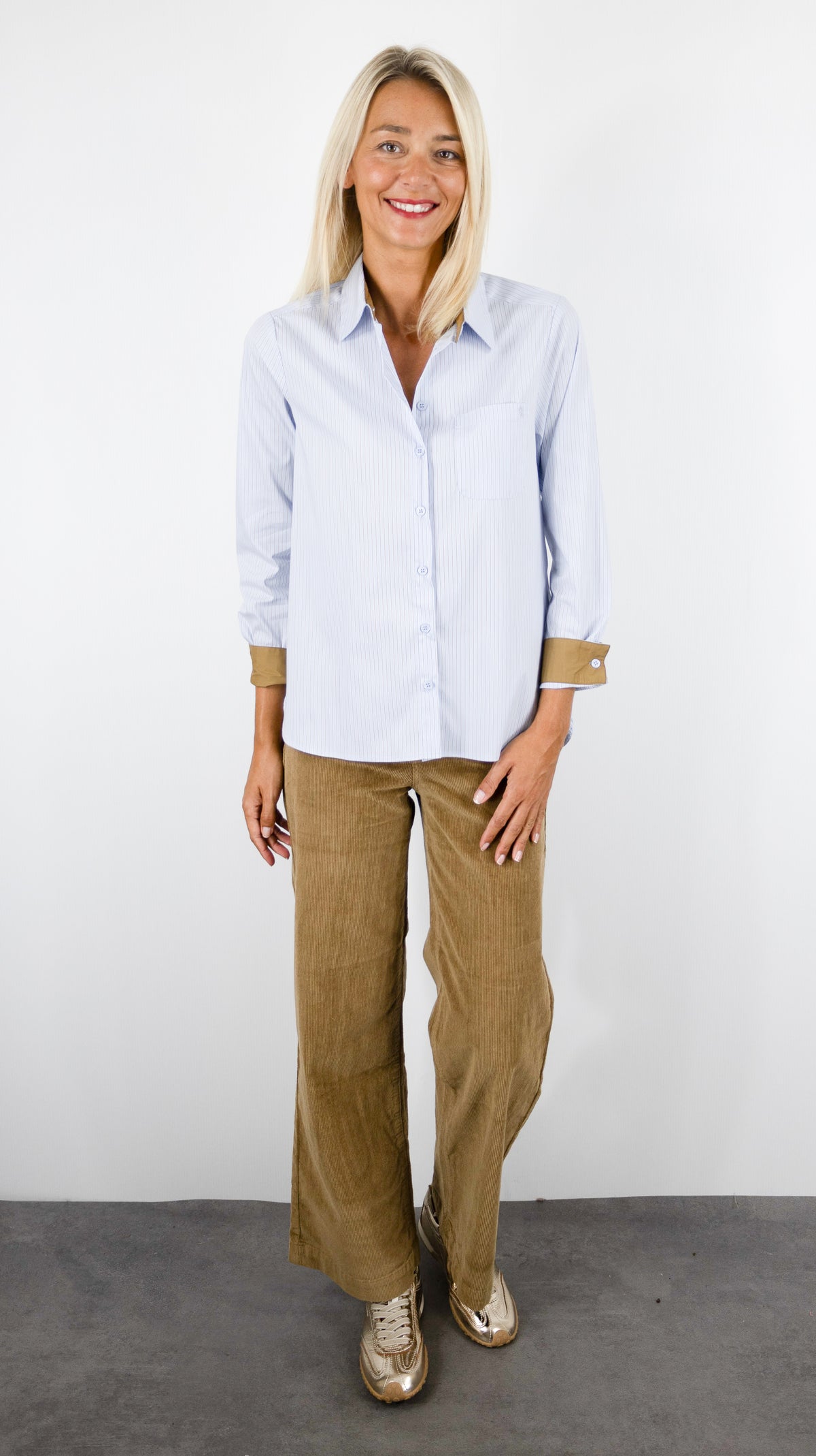CHEMISIER RAYE EN COTON POUR FEMME LA PETITE ETOILE CARLI BLEU CIEL CAMEL