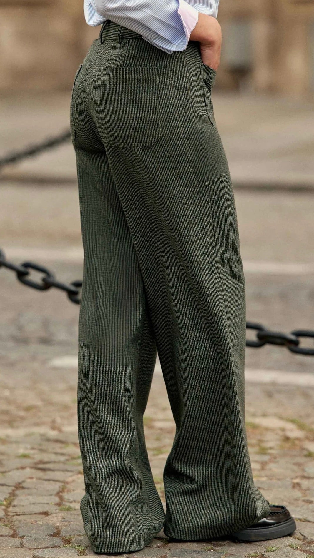 PANTALON PRINCE DE GALLES KAKI BOUTONS RIVET FEMME LA PETITE ETOILE ATLANY